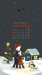 December 2022 Three Under the Rain Wallpaper Calendar Winter Christmas Sunday