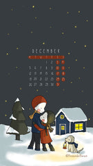 December 2022 Three Under the Rain Wallpaper Calendar Winter Monday