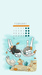 February 2022 Three Under the Rain Wallpaper Calendar Summer Week Starts on Monday