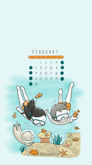 February 2022 Three Under the Rain Wallpaper Calendar Summer Week Starts on Sunday