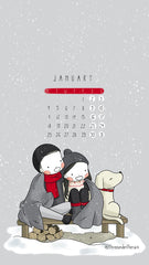 January 2021 Calendar Wallpaper Three Under the Rain Snow Monday to Sunday