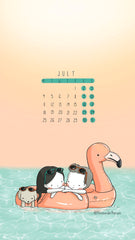 July 2022 Three Under the Rain Calendar Wallpaper Summer Monday