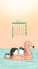 July 2022 Three Under the Rain Calendar Wallpaper Summer Sunday