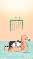 January 2023 Three Under the Rain Calendar Wallpapers Sunday Summer