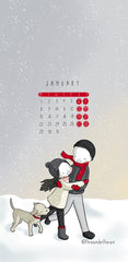 January 2024 Three Under the Rain Calendar Wallpaper Winter Monday