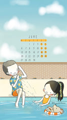 June 2022 Three Under the Rain Calendar Wallpaper Summer Week Starts on Monday