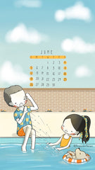 June 2022 Three Under the Rain Calendar Wallpaper Summer Week Starts on Sunday