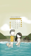 November 2023 Three Under the Rain Calendar Wallpaper Spring Sunday