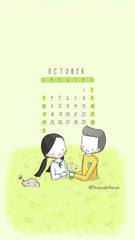 October 2021 Three Under the Rain Wallpaper Calendar Sunday to Saturday Spring