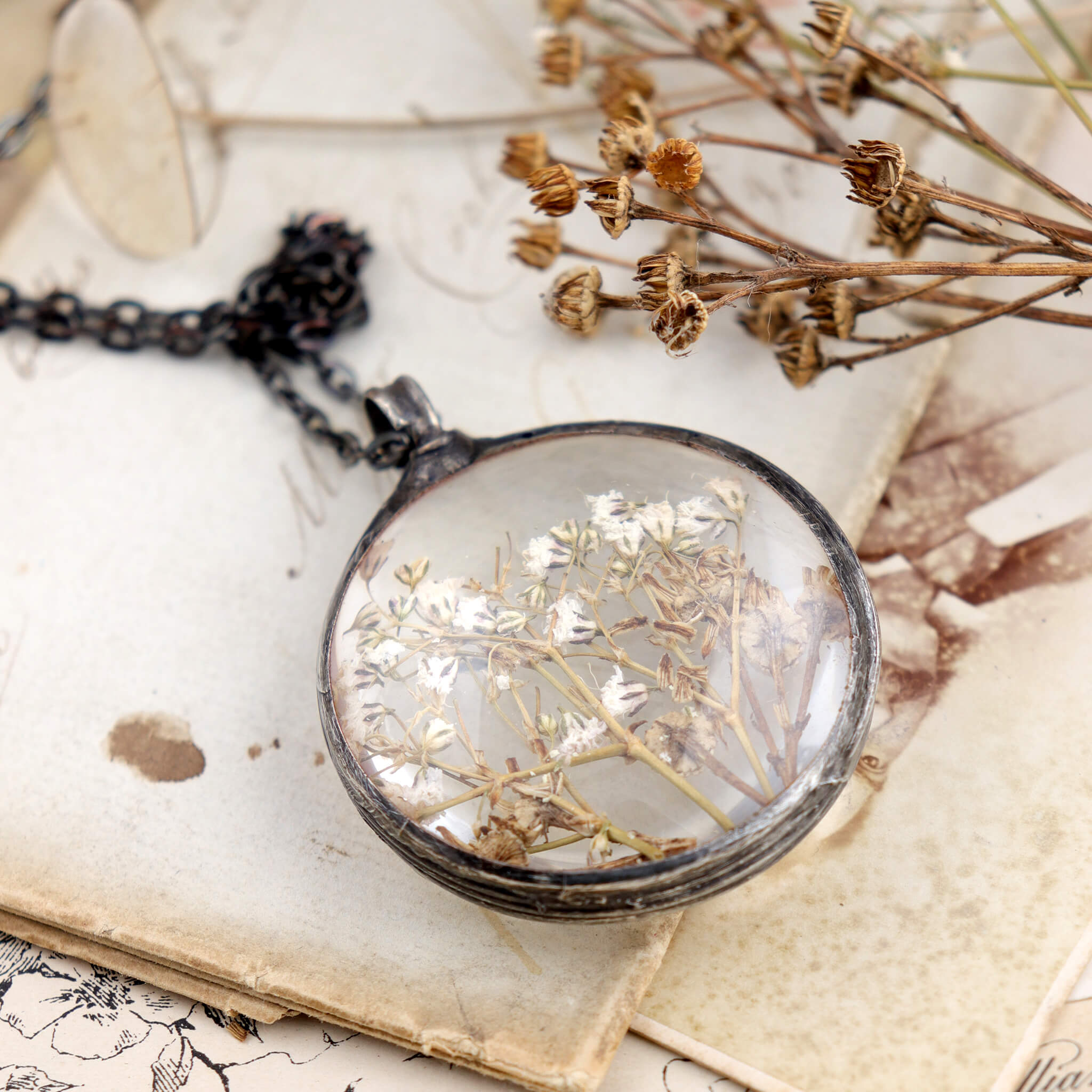 Dried Flower Locket Necklace