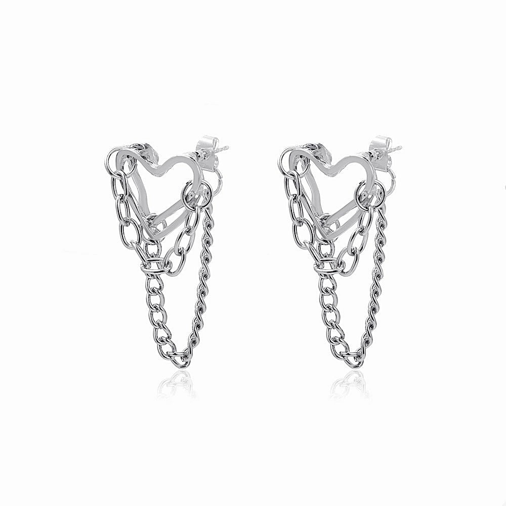 Silver Heart Punk Earrings
