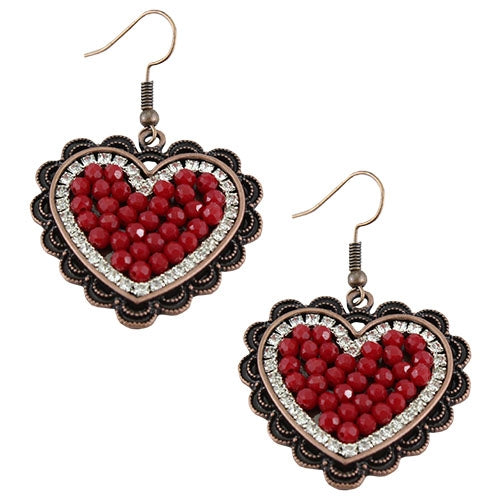 Red Crystal Heart Earrings