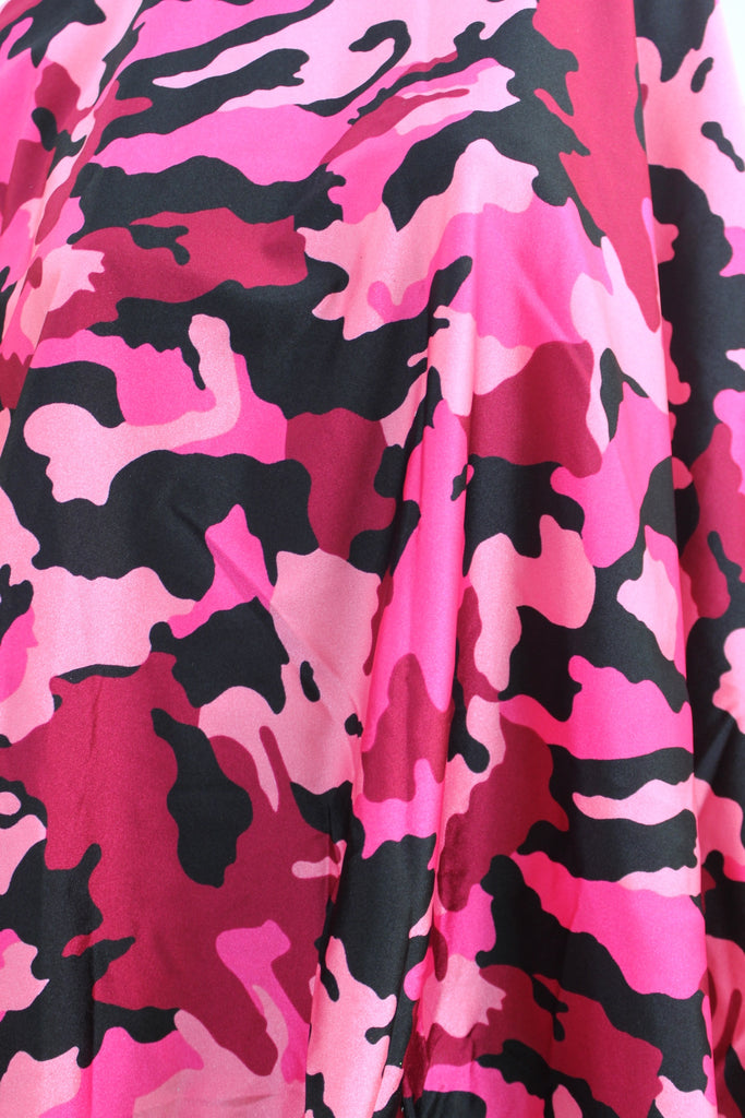 Pink Camo Satin Spandex Fabric Sample