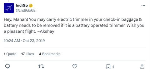 Trimmer in Hand Luggage