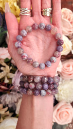 Pink Tourmaline & Lepidolite Carved Bracelet *High Quality* for Emotional Healing, Joy and Stress Relief