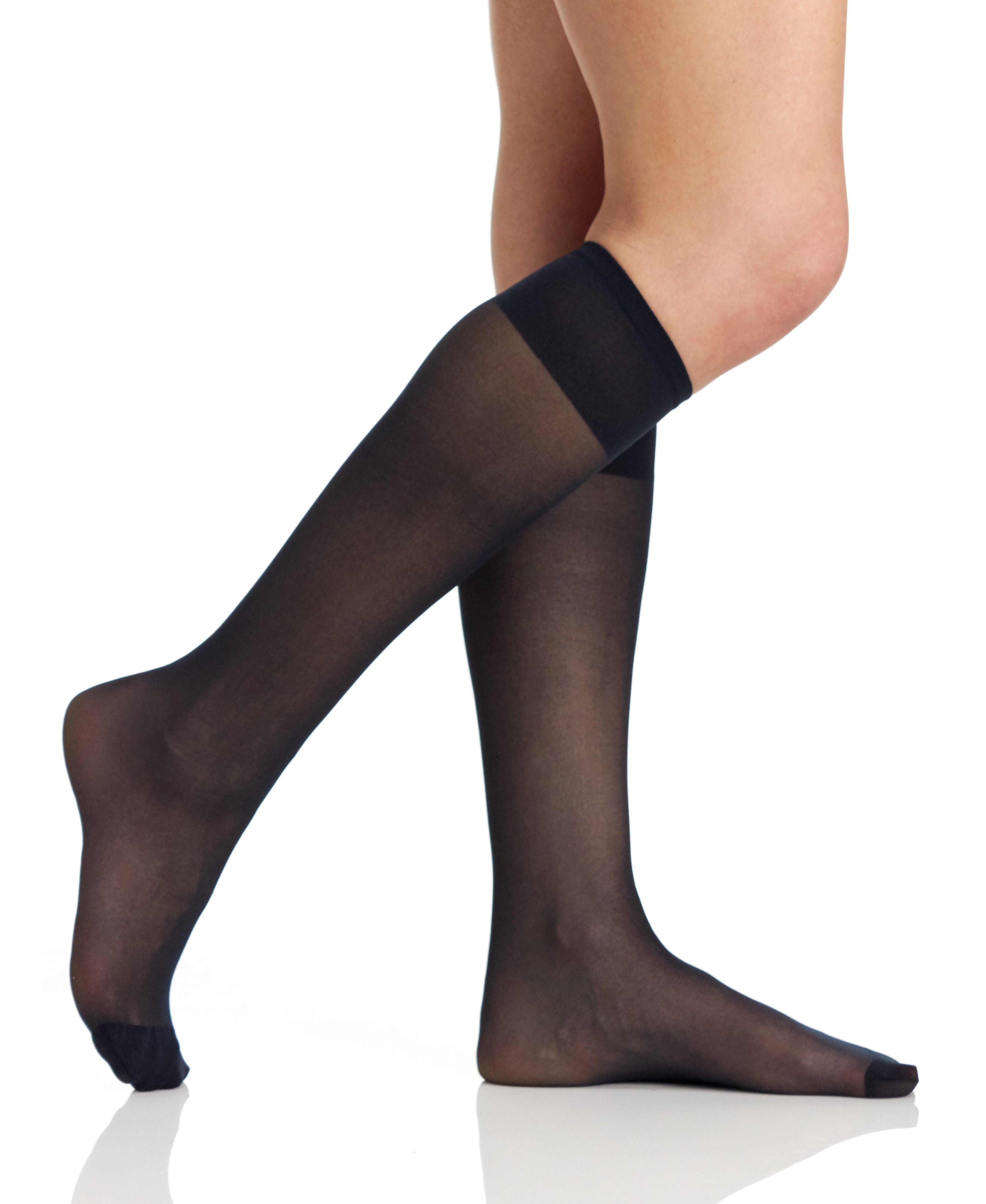 3 Pairs All Day Sheer Knee High Stockings With Reinforced Toe - 6528 ...