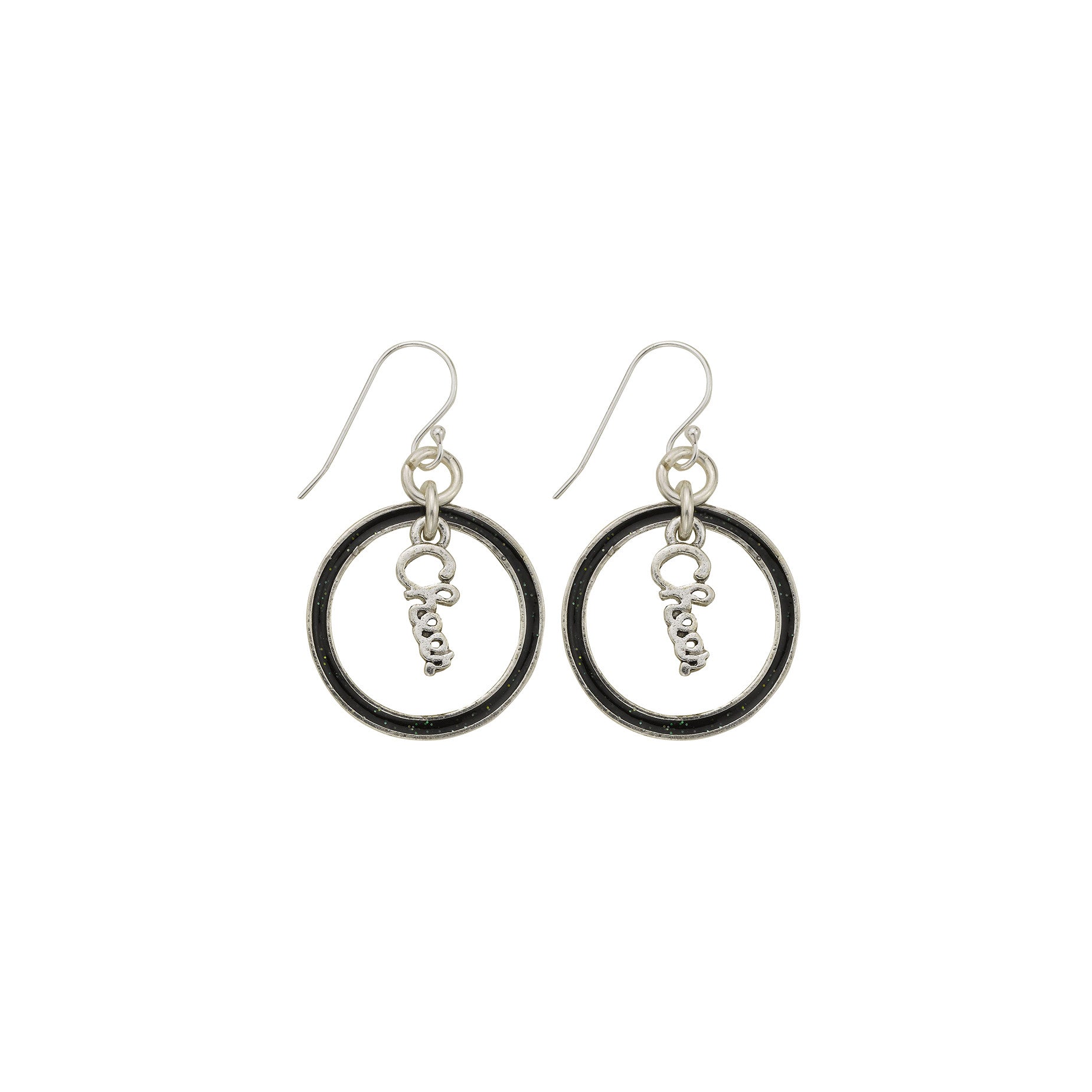 Black Glitter Cheer Hoop Earring | SamandNan.com | Expandable Charm ...