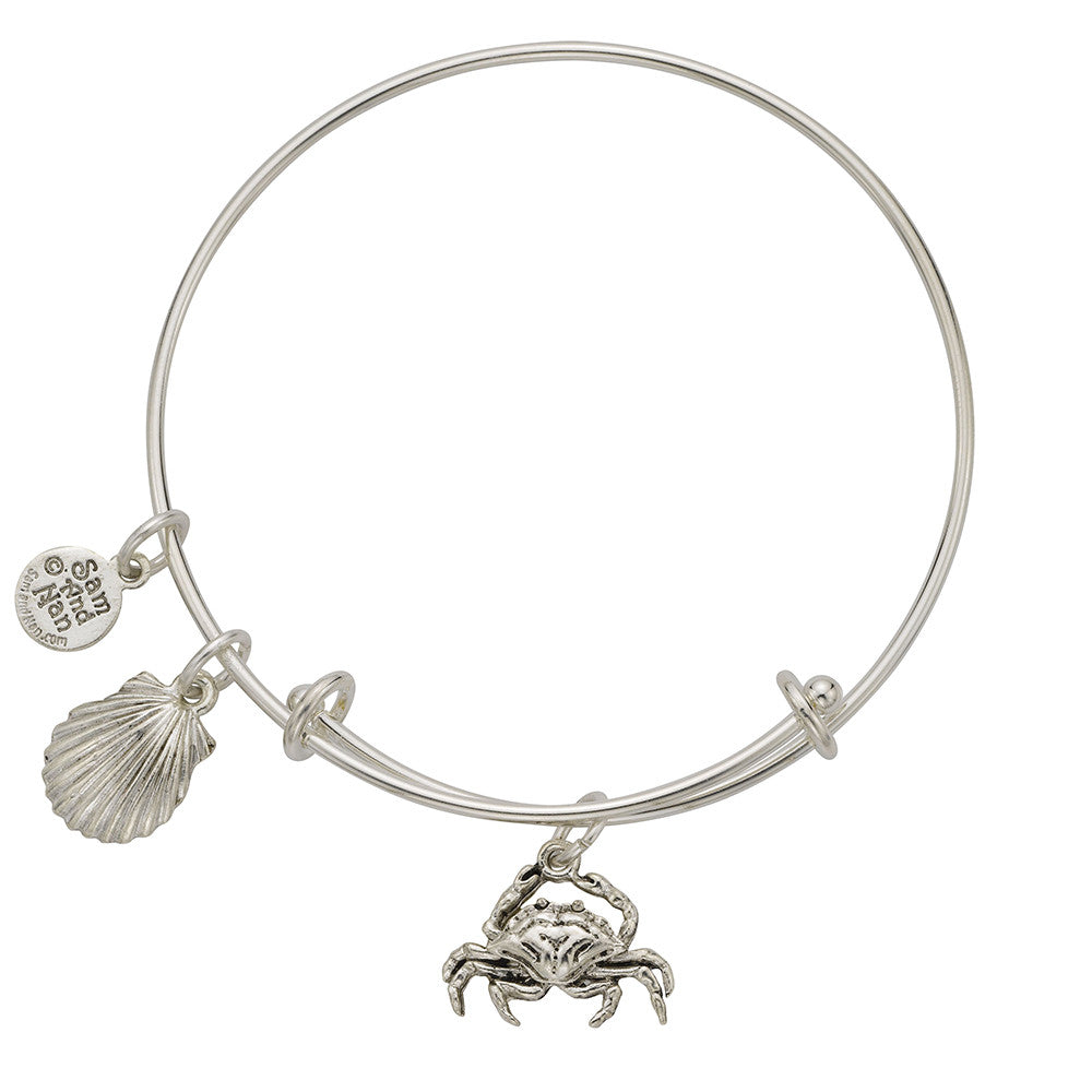 Crab Scallop Shell Charm Bangle Bracelet sterling Silver Plate USA Made ...