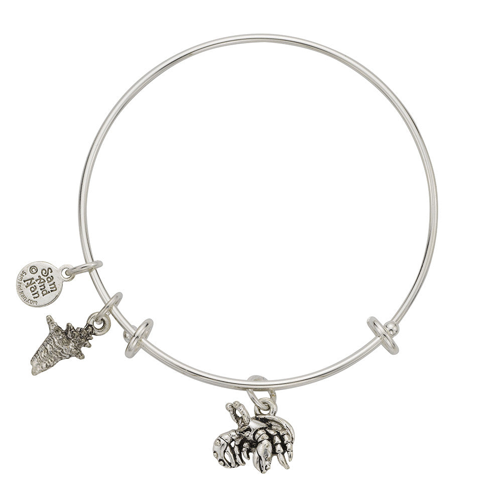 Hermit Crab Conch Charm Bangle Bracelet Sterling Silver Plate USA Made ...