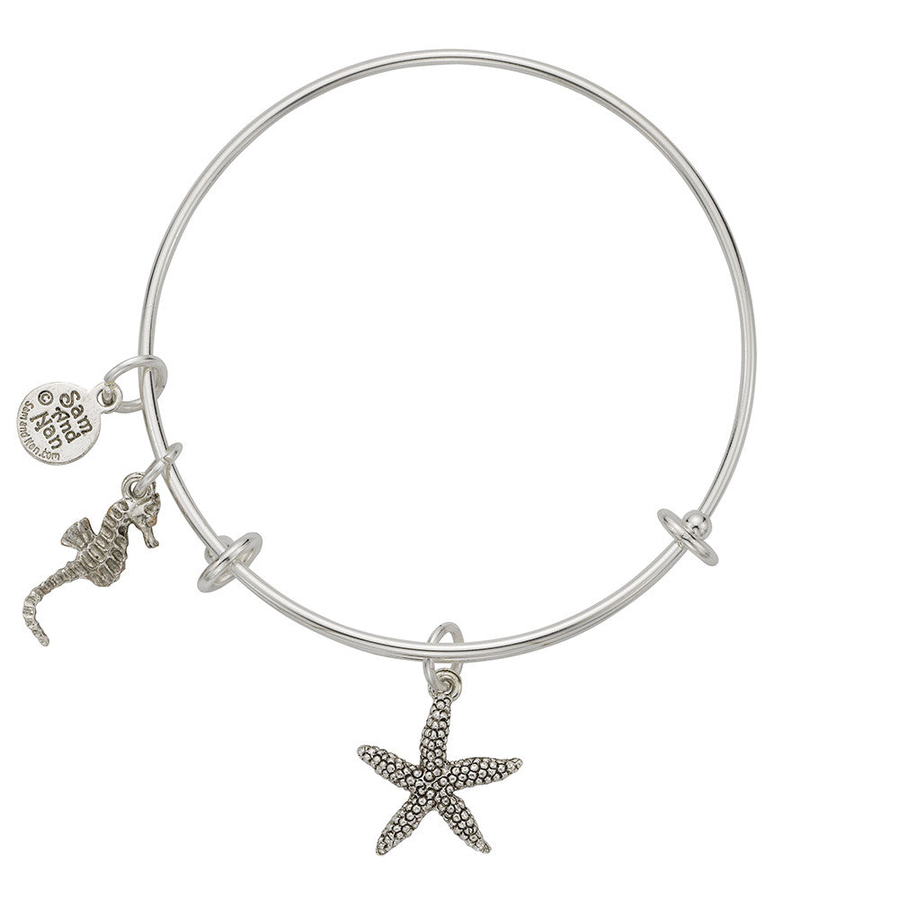 Starfish - Seahorse Charm Bracelet Bangle Bracelet Silver Plate USA ...