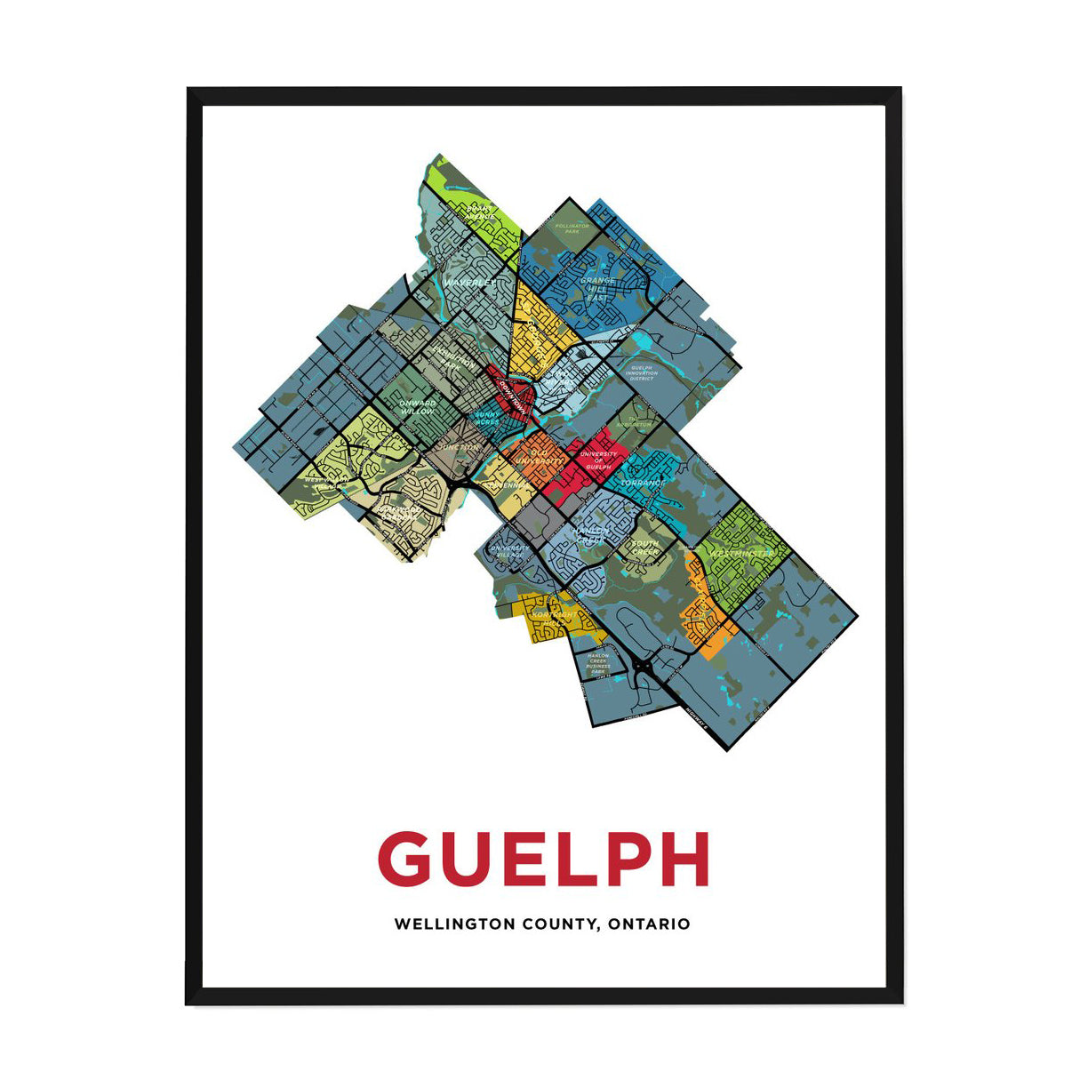 Map Of Guelph Area Guelph Neighbourhoods Map Print - Spruce Moose