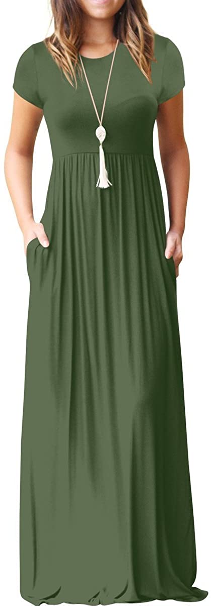 GRECERELLE Women's Short Sleeve Loose Plain Maxi Dresses Casual Long Dresses with Pockets freeshipping - PuaGme