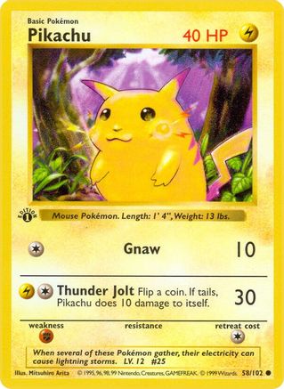Pikachu 058/102 - Base Set Shadowless - 1st Edition