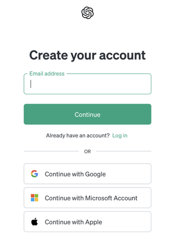 OpenAI log in screen