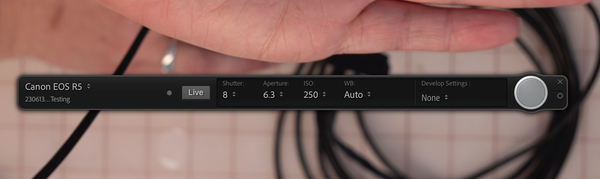 Camera tether control bar in Adobe Lightroom Classic