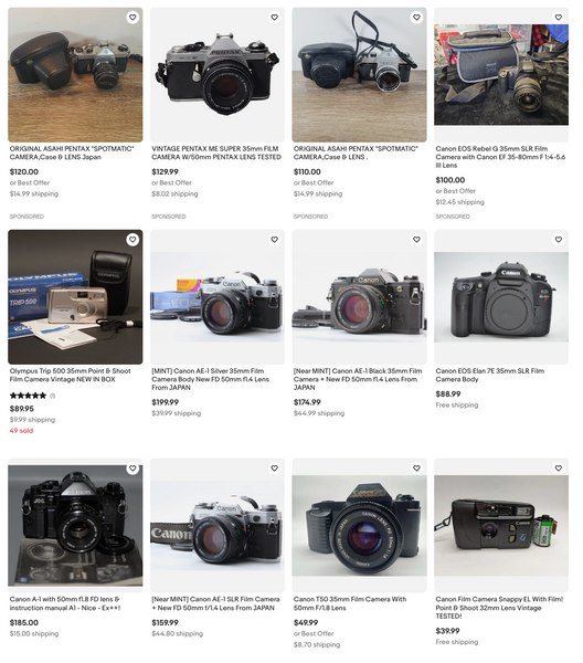 Screengrab grid of gently used cameras available for sale online