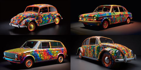 Four colorful concept VWs generated by Midjourney