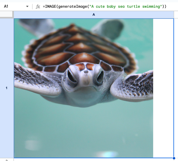 image of a baby sea turtle generated by the Dalle 2 API from OpenAI integrated into a google sheets project