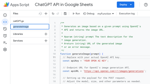 How to enter your API key into the Google App Script code