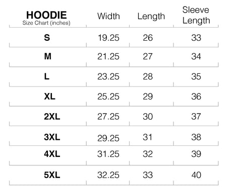 Gildan Zip Hoodie Size Chart