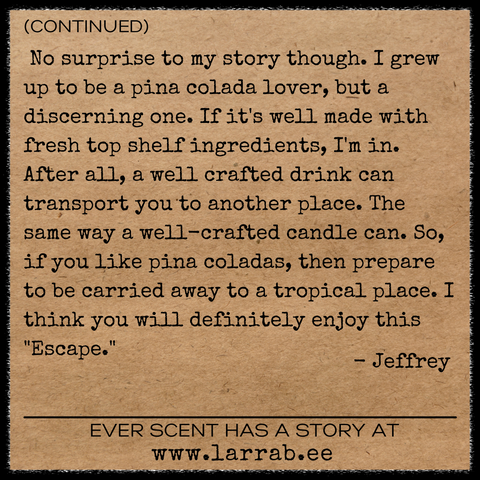 Story Card back for Escape candle scent