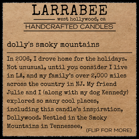 Story card front for Dolly's Smoky Mountain candle scent