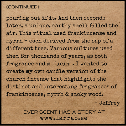 back of story card explaining the inspiration for the midnight mass scent