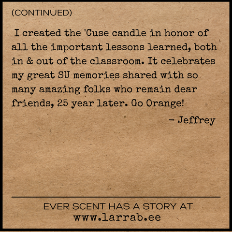 back of story card explaining the inspiration for the the 'cuse scent