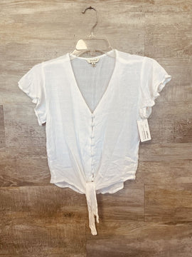 (S) Sim & Sam White Button Tie Top Womens