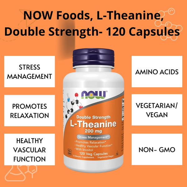 Now Foods, Double Strength, L-Theanine, Stress Management for Vegetarian/Vegan, 60-120 Capsules - 120 caps