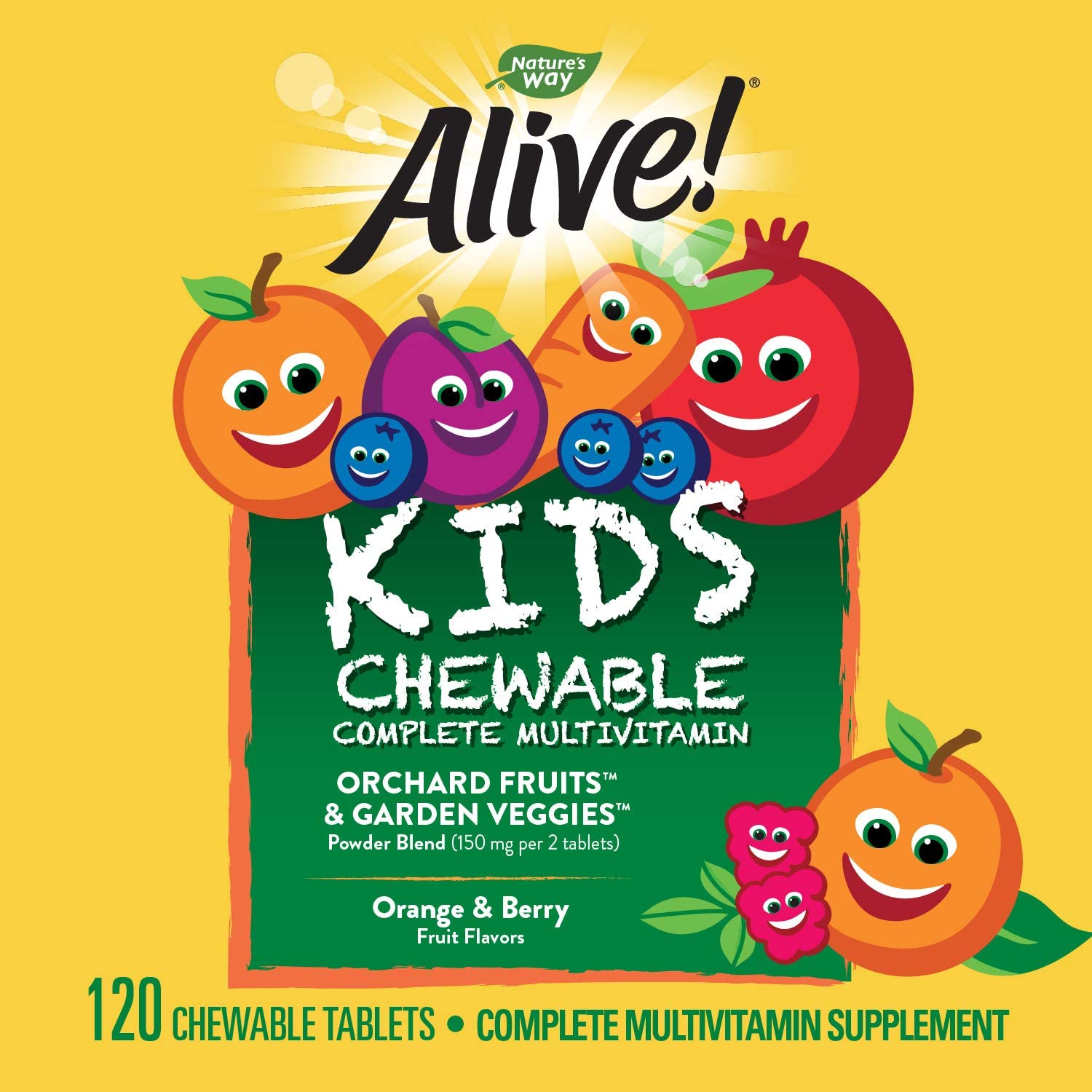 Nature's Way, Alive! Children's Chewable Multi-Vitamin, Orange + Berry Fruit, 120 Chewable Tablets