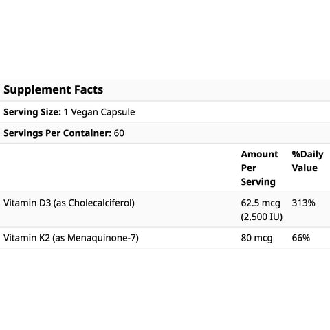 MRM, Vegan Vitamin D3 & K2 - supplement facts