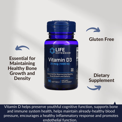 Life Extension, Vitamin D3, Supports Bone & Immune Health - benefits