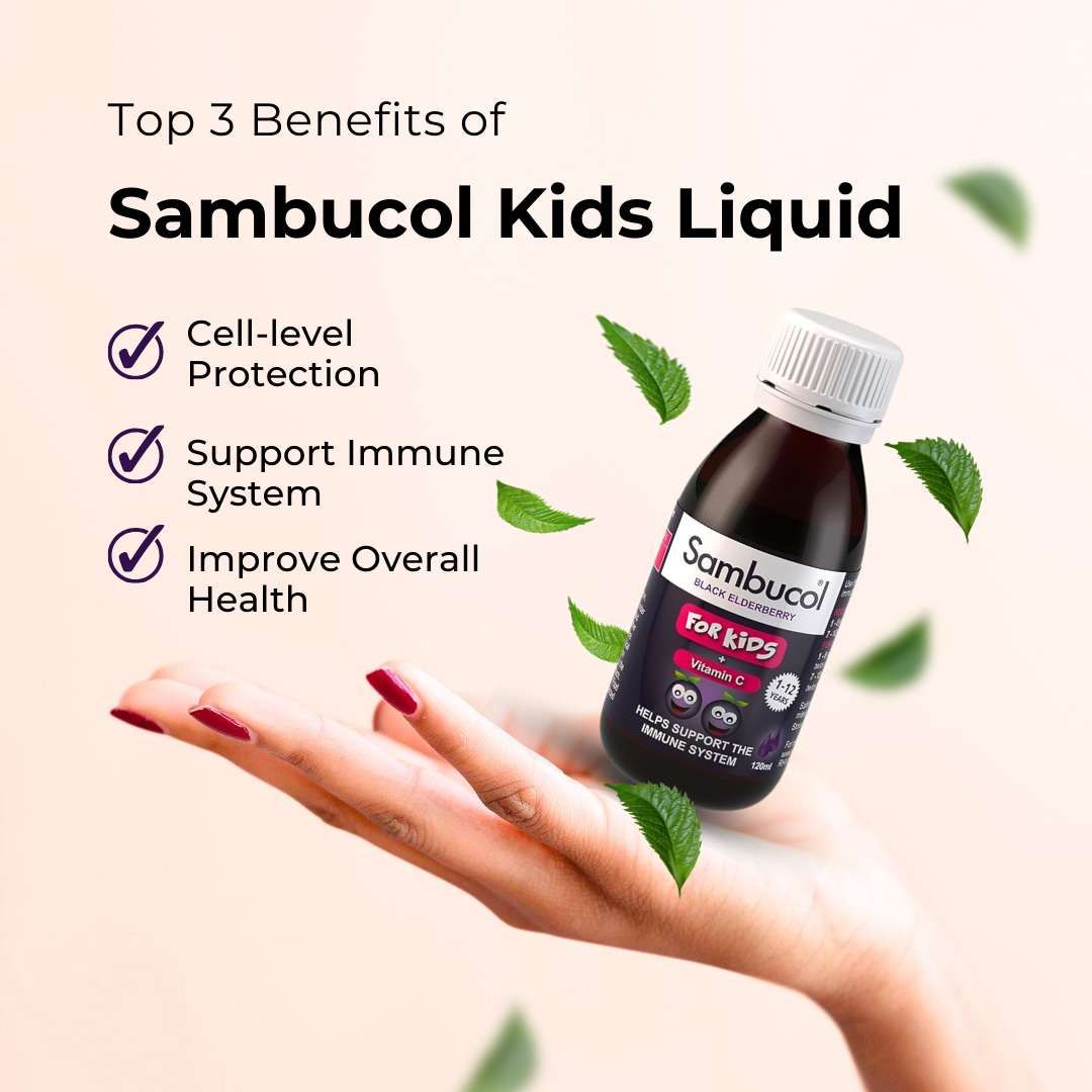 Sambucol Kids Liquid, PLUS Vitamin C, Support Immune System, Natural Flavor, 120ml - 230ml, Benefits