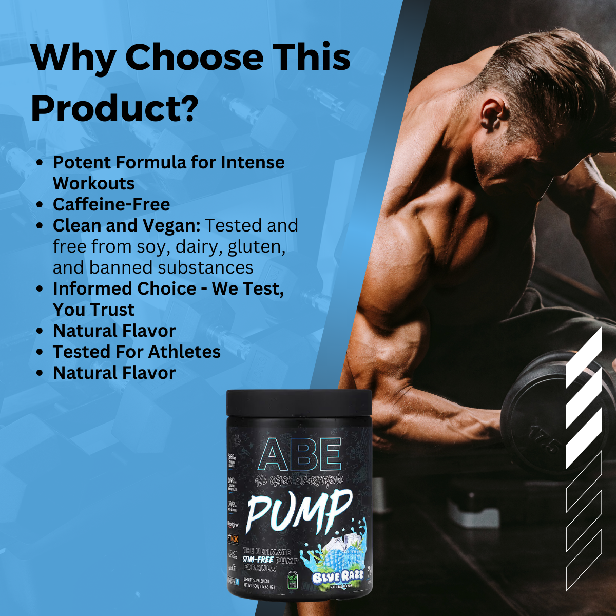 Why Choose ABE, Pump, Stim-Free Pre Workout Powder, Various Flavor, 17.63 oz (500 g)