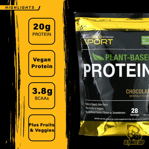 California Gold Nutrition, Chocolate Plant Based Protein - Highlight