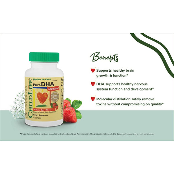 ChildLife, Pure DHA, Chewable, Natural Berry Flavor - benefit