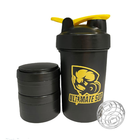 Signature Protein Shaker With 3 Compartments Powder Storage - shaker and cups