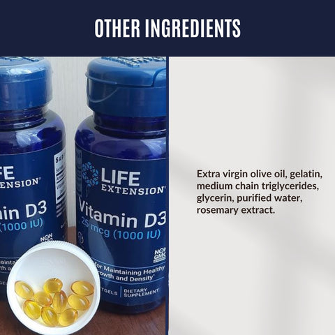 Life Extension, Vitamin D3, Supports Bone & Immune Health -  other ingredients