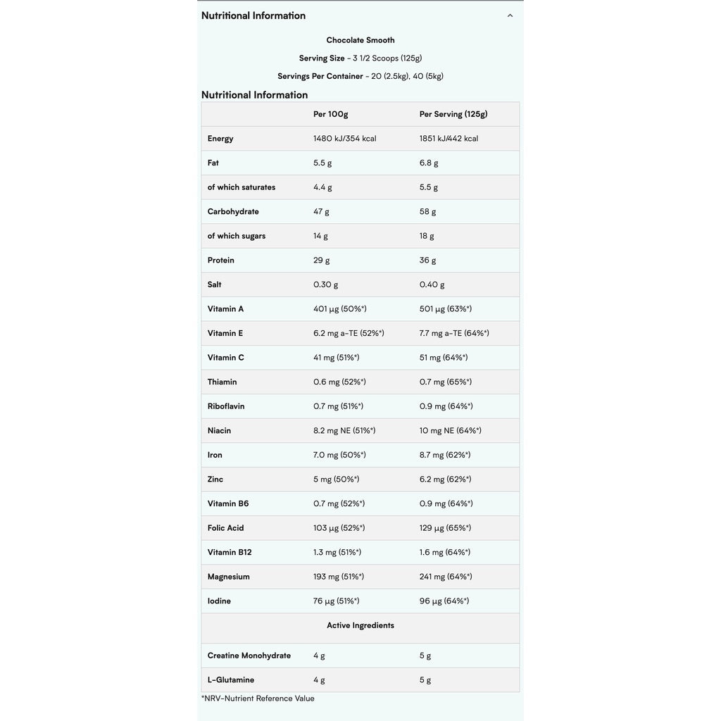 Myprotein Advanced Weight Gain - nutritional information